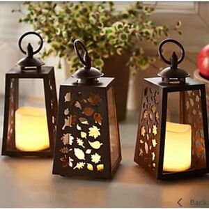 NEW Candle Impressions Set of (3) 7.5" Fall Icon Resin Lanterns